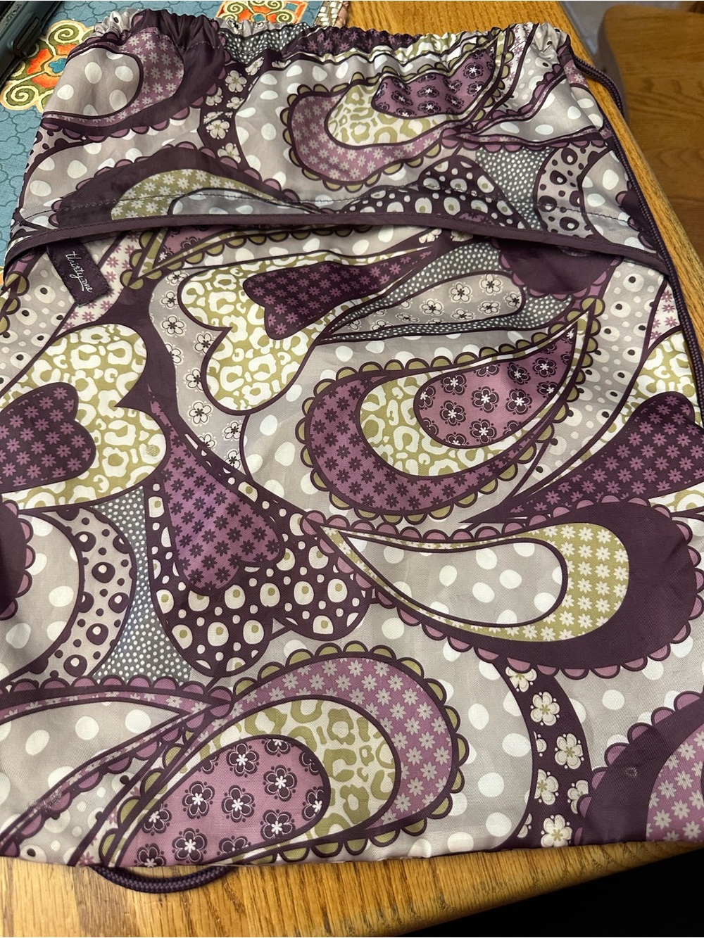 thirty-one Purple and Cream Paisley Drawstring Travel Bag